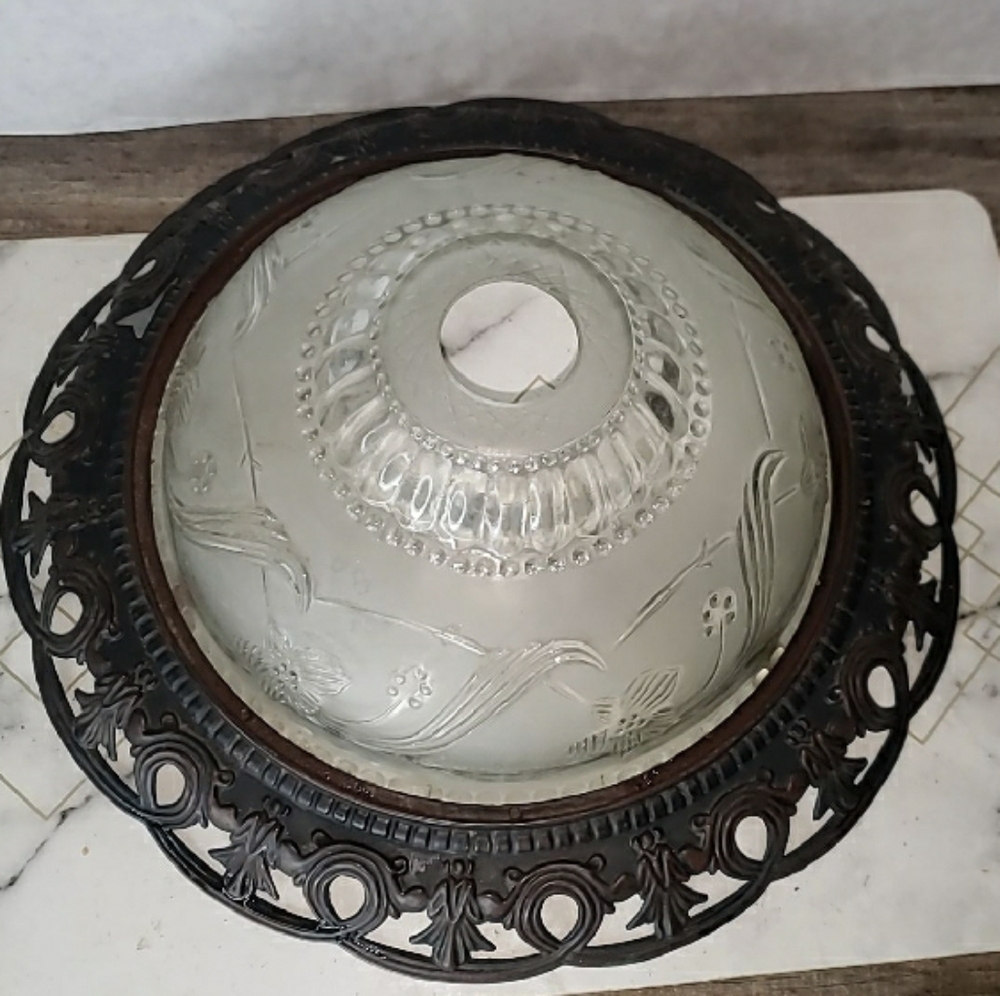 Vintage Glass Ceiling Light Fixture 1950s